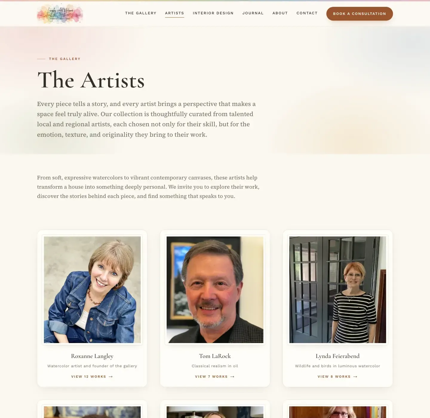 Langley Art & Home website, artists