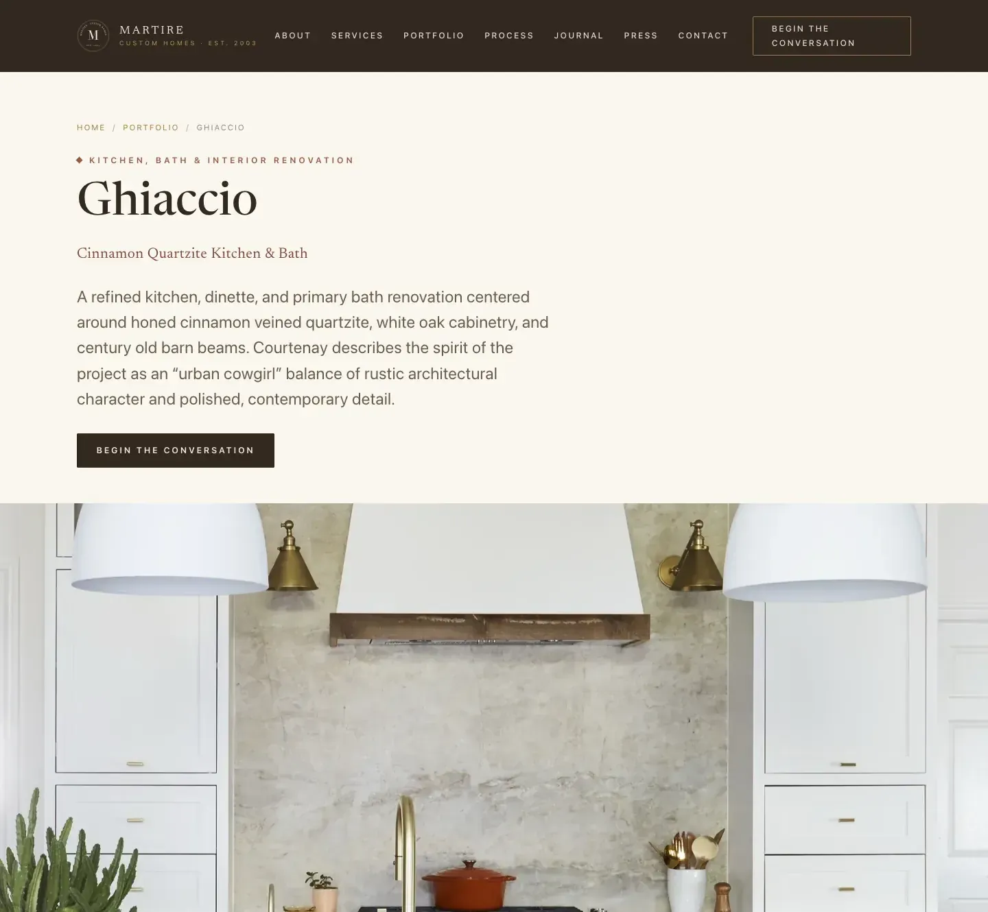 Martire Custom Homes website, project page