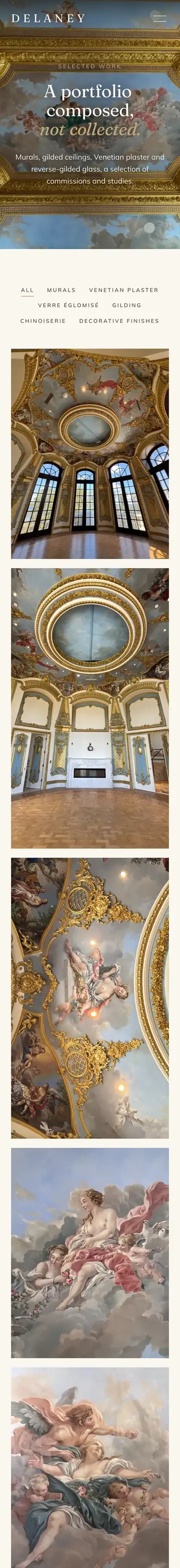 Delaney Fine Finishes website on iPhone, portfolio page