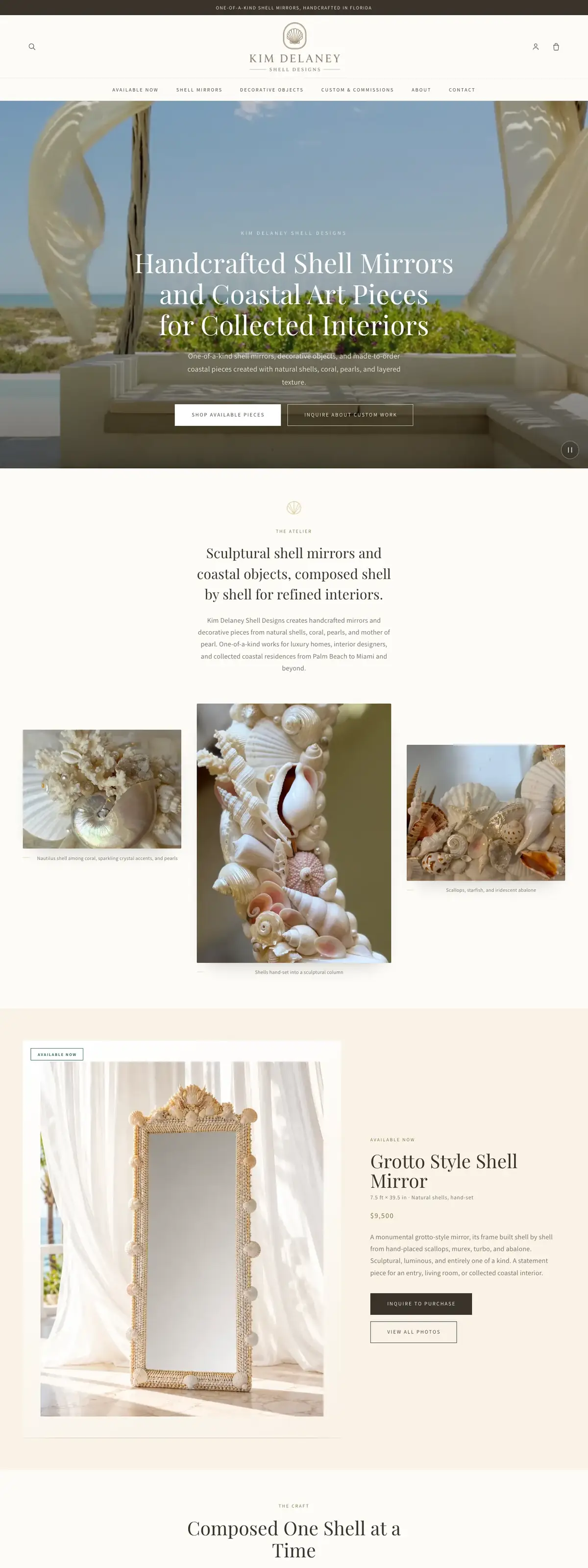 Kim Delaney Shell Designs website, home page