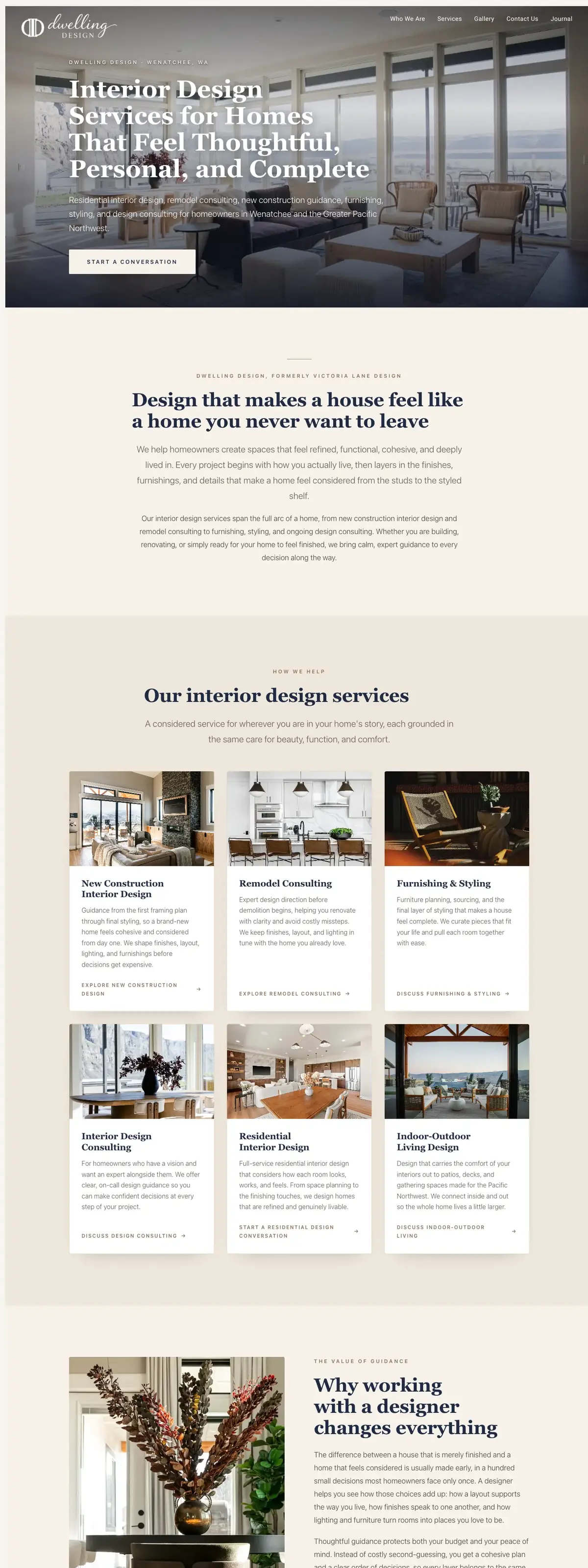 Dwelling Design Interiors website, services page