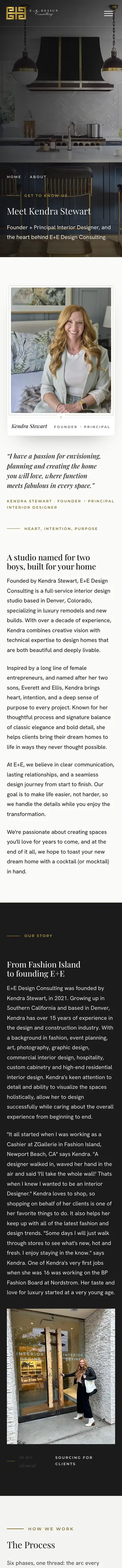 E+E Design Co. website on iPhone, about page