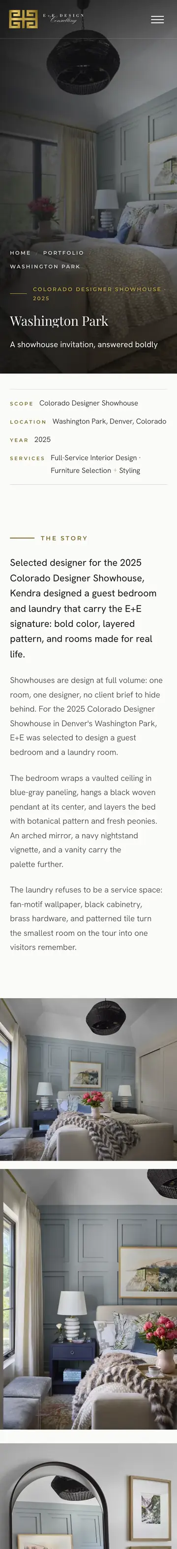 E+E Design Co. website on iPhone, project page