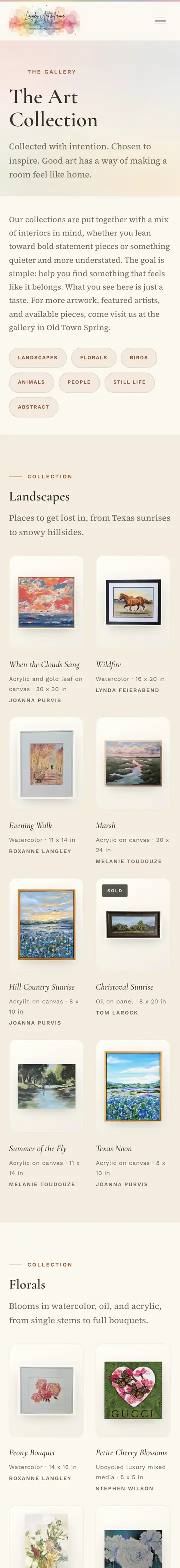 Langley Art & Home website on iPhone, collection page