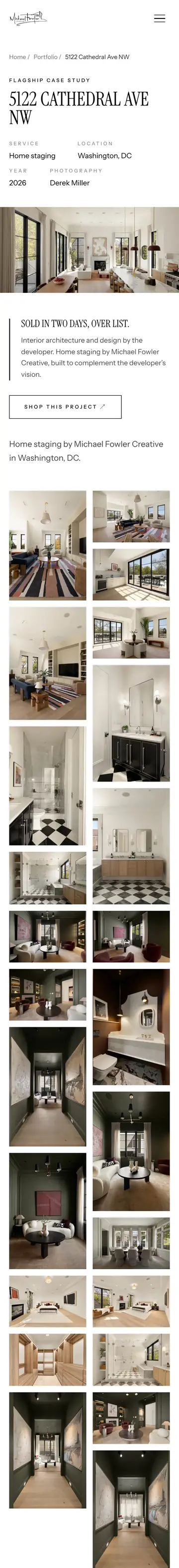 Michael Fowler Creative website on iPhone, case study page