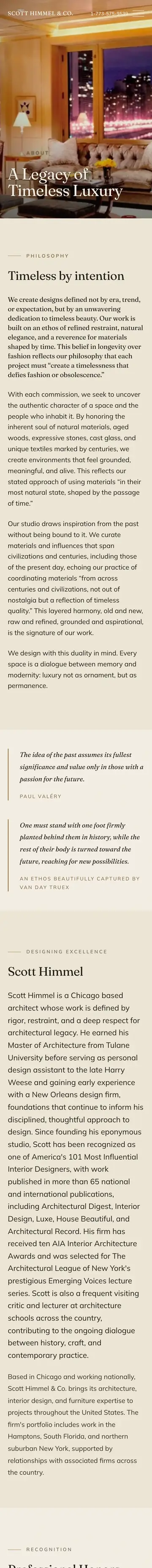 Scott Himmel & Co. website on iPhone, about page