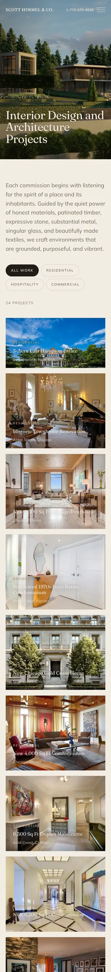 Scott Himmel & Co. website on iPhone, portfolio page
